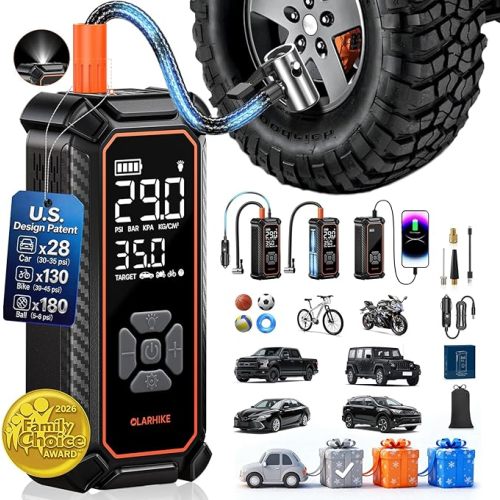 OlarHike Cordless Tire Inflator Portable Air Compressor,150 PSI Bike Pump with LED Light & Digital Pressure Gauge, Dual Power Air Pump for Car Tires, Motorcycle, Bicycle, Ball