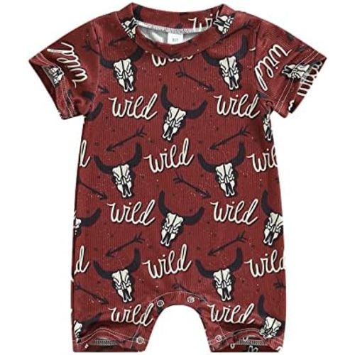 Muasaaluxi Western Baby Girl Boy Clothes Short Sleeve Cow Print Romper One Piece Bodysuit Shorts Summer Outfit