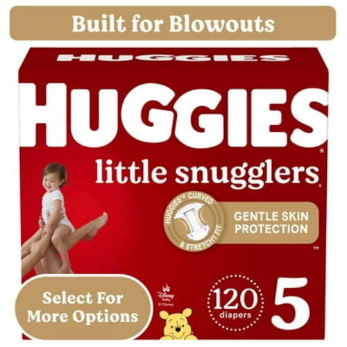 Huggies Little Snugglers Size 5 Baby Diapers, 120 Ct, Leak-Free Protection, Gentle Skin Care, Fragrance Free