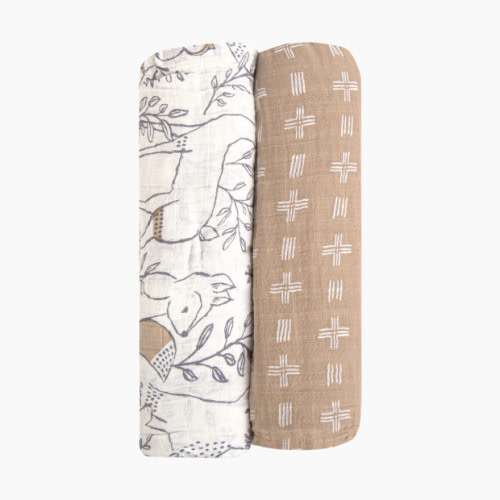 Crane Baby Cotton Muslin Swaddles (2 Pack) - Ezra Forest And Copper Dash