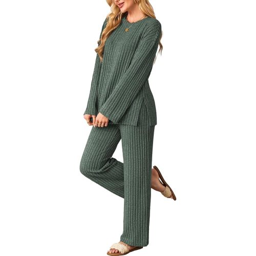 Kikibell Womens Sets 2 Piece Outfits Matching Lounge Set Cozy Knit Pajamas Oversized Loungewear Fall Winter Clothes S-2XL