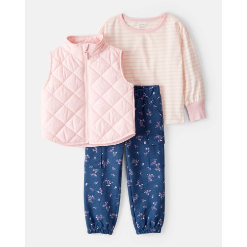 Toddler Girl 3-Piece Long-Sleeve Vest Set - Pink - Carter's | Carter's
