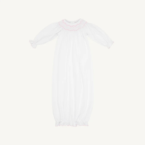 Sweetly Smocked Greeting Gown - Worth Avenue White with Palm Beach Pin