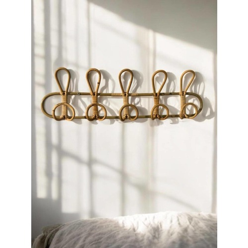 Rattan Wall Hooks - Boho Wood Wall Mount Coat Rack for Nursery & Kids Room, Natural Décor Rack for Stylish Organization