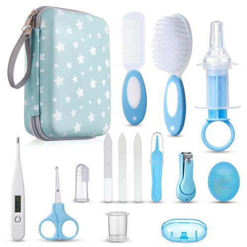 Lictin Baby Grooming Kit, 15 in 1 Portable Newborn Nursery Health Care Set with Thermometer Nail Clipper Brush Comb, Baby Safety Kit for Infant Toddlers, Blue