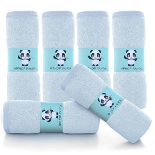 HIPHOP PANDA Baby Washcloths, Rayon Made from Bamboo - 2 Layer Ultra Soft Absorbent Newborn Bath Face Towel - Reusable Baby Wipes for Delicate Skin - Blue, 6 Pack