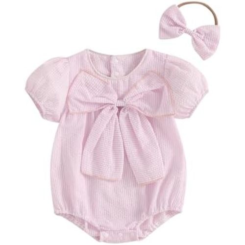 Newborn Baby Girl Summer Outfits Applique Plaid Romper T-shirt Short Sleeve Ruffle Bubble Bodysuit Infant Clothes