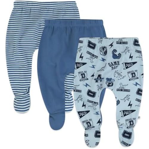 HonestBaby 3-pack Footed Pants Roomy Fit Pull on Bottoms 100% Organic Cotton for Infant Baby Boys, Girls, Unisex