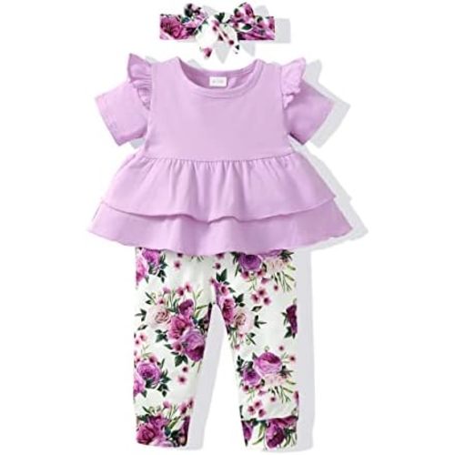 Baby Girl Clothes Outfit Toddler Infant Clothing Ruffle Top Pants Sets Gifts Outfits for Little Girls