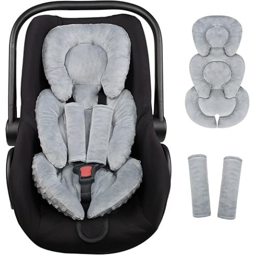Infant Car Seat Insert Head and Body Support, GFU Reversible Newborn Insert for Carseat with Strap Pads, Soft Stroller Cushion Pillow Insert for Boys and Girls, Fits for Stroller, Swing, Grey
