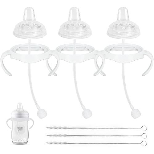 Sippy Cup Soft Conversion Kit for Philips Avent Natural Baby Bottle, Toddler Transition Kit with Silicone Sippy Spout Nipple, Weighted Straw, Bottle Handle, Cleaning Brush, 3-Pack