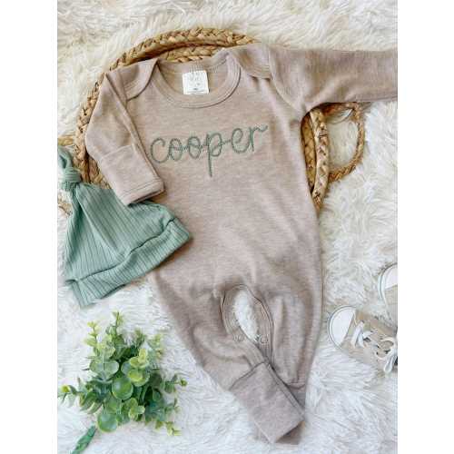 Personalized sage and mocha newborn outfit, coming home outfit for baby boy, baby boy outfit, hospital outfit for boy