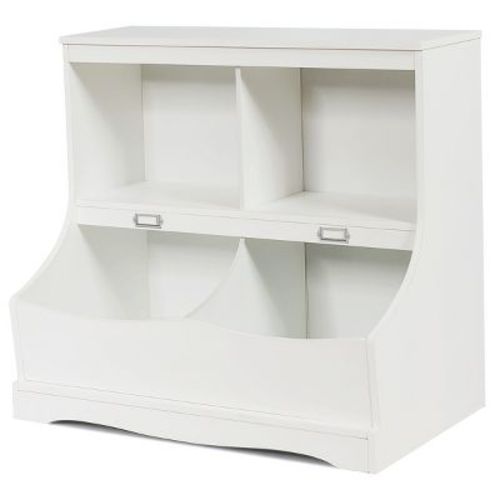 Costway Children's Multi-Functional Bookcase Toy Storage Bin Kids Floor Cabinet GreyWhite, Color: White