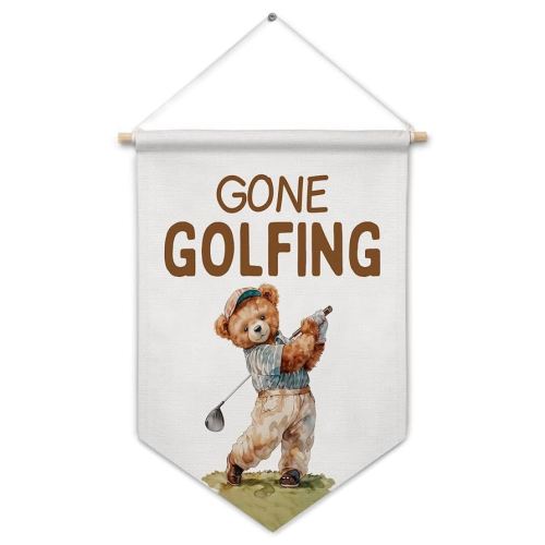 Bear Nursery Golf Wall Canvas Banners, Bear Nursery Decor, Gone Golfing Hanging Display Pennant Banner Flags, Cute Animals Wall Decor for Kids Room Bedroom Playroom