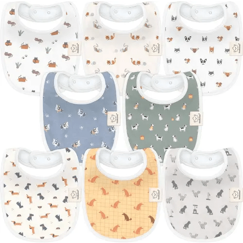8-Pack Organic Baby Bibs for Boys, Girls - Soft Cotton Drooling and Teething Baby Bibs, Baby Girl Bibs, Baby Boy Bibs, Baby Drool Bibs for Baby Girl, Boy, Newborn Infant Bibs (Pets & Paws)
