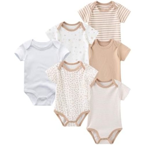 6 Pack Unisex Baby Boy Girl Romper 0-12months Infant Short Sleeve Bodysuit New Born Soft Cotton One-Piece Clothes