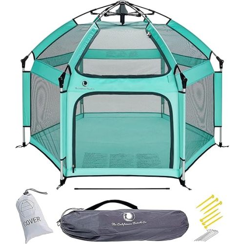 POP 'N GO PLAYPEN - Indoor & Outdoor Baby Playpen for Babies and Toddlers - Baby Beach Tent, Foldable, Portable W/Canopy, Travel Bag, & Mosquito Net - Pop Up Pack and Play Tent (Sweet Mint)