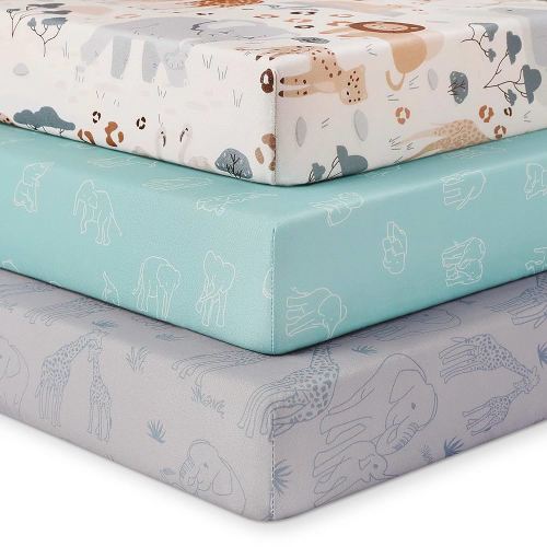 Baby Crib Sheets for Boys Girls, Fitted Crib Sheet Neutral 3 Pack for Standard Crib and Toddler Mattress, Breathable Soft Microfiber Baby Sheet 28x52x8in Elephant