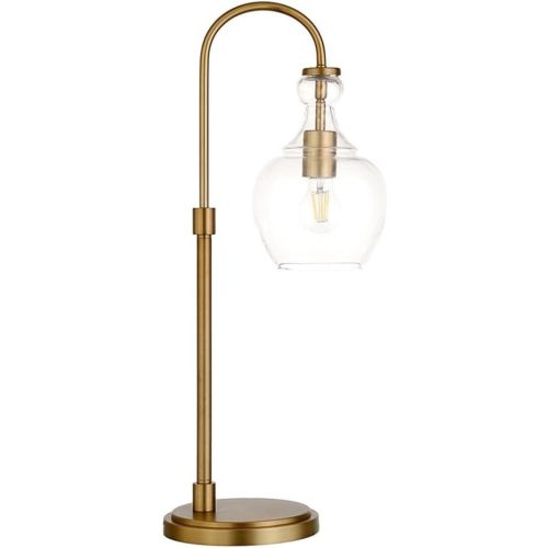 Henn&Hart 27" Tall Arc Table Lamp with Glass Shade in Brushed Brass/Clear, Lamp, Desk Lamp for Home or Office