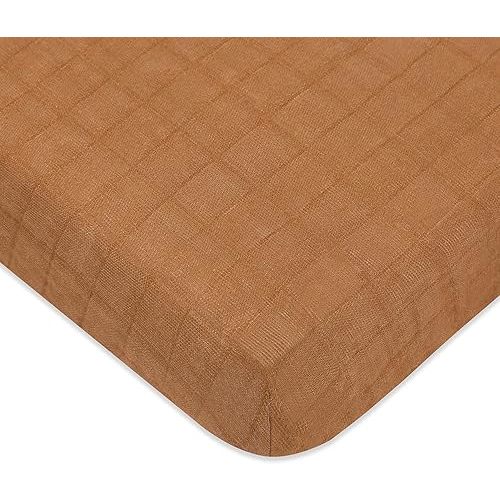 Babyletto 100% Organic Cotton Mini Crib Sheet, GOTS-Certified, Fitted 360°, Ultra-Soft and Breathable Muslin - Burnt Sienna