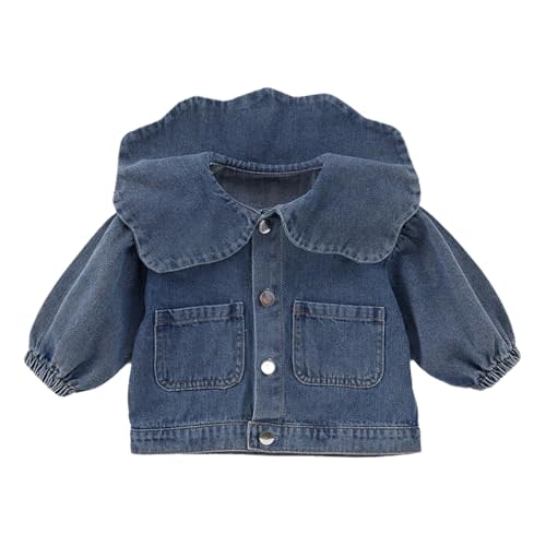 Cantuccistudio Baby Girls Denim Jacket with Peter Pan Collar - Long Puff Sleeves, Snap Button Closure, Loose Soft Tunic