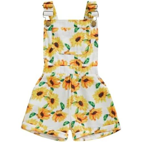 Toddler Baby Girl Sunflower Print Overalls Shorts with Pocket Suspender Trousers Cute Summer Clothing Outfit