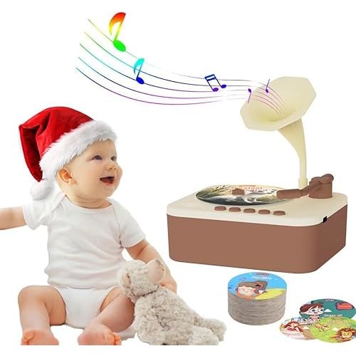 Retysaz Kids Phonograph with 96 Cards, Story Music Player for Kids 3-12 Musical Sensory Toy for boy Girl,Toddler Pre-Kindergarten Toy Early Childhood Education Birthday(Brown)