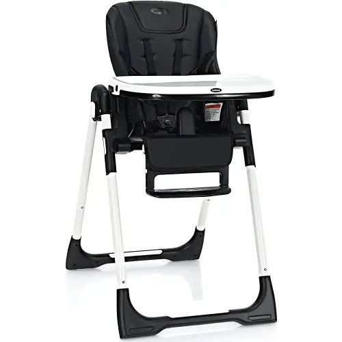 INFANS High Chair for Babies & Toddlers, Foldable Highchair with Multiple Adjustable Backrest, Footrest and Seat Height, Removable Tray, Detachable PU Leather Cushion, Built-in Rear Wheels (Black)