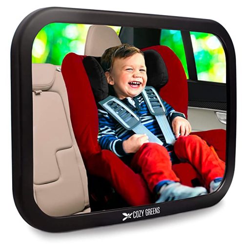 Shatterproof Baby Car Mirror, Fully View Infant in Rear Facing Car Seat - Newborn Safety, Crash Tested & Extra Wide, Crystal Clear, 100% Lifetime Satisfaction Guarantee, Easy Install by Cozy Greens - Backseat