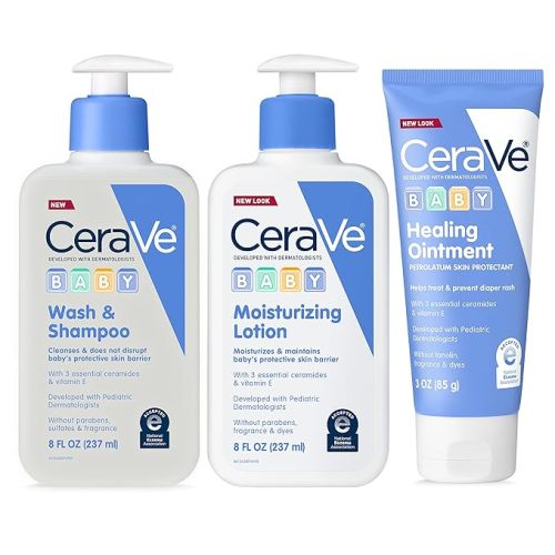 CeraVe Baby Bath Set | 8oz Baby Wash & Shampoo + 8oz Baby Moisturizing Lotion + 3oz Baby Healing Ointment | Fragrance, Parabens, Phthalates, & Tear Free Baby Bath Essentials | Gentle Baby Skin Care