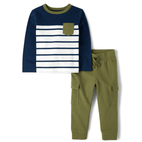 Baby And Toddler Boys Striped Colorblock 2-Piece Outfit Set - Green