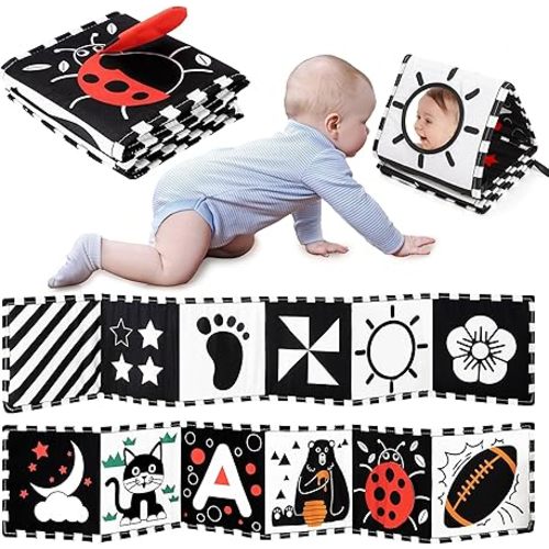 URMYWO Black and White Baby Toys, High Contrast Newborn Toys 0-3 Months Brain Development, Tummy Time Toys, Soft Baby Book, Infant Sensory Toys 0-6-12 Months Visual Stimulation Montessori Toy Gift