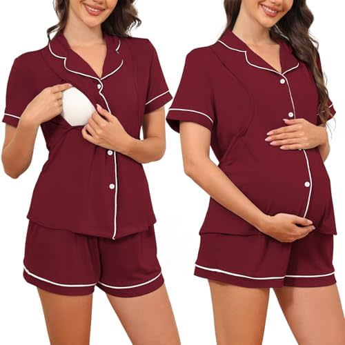 Maternity Nursing Pajamas Button Down Postpartum Lounge Sets for Women Pregnancy Breastfeeding Pjs