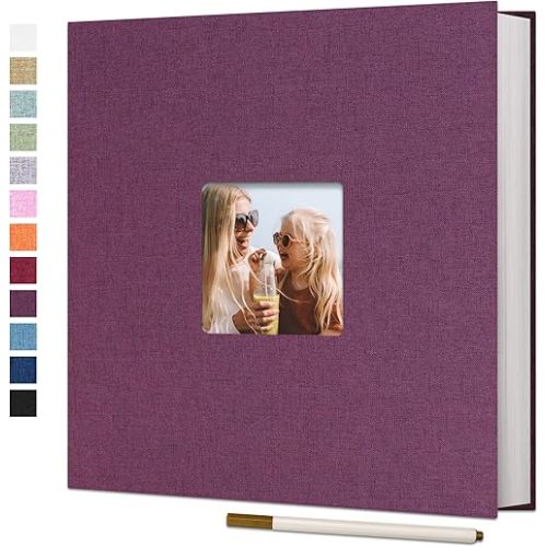 Vienrose Large Photo Album Self Adhesive for 4x6 8x10 Pictures Linen Scrapbook Album DIY 40 Blank Pages with A Metallic Pen