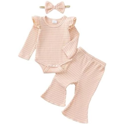 SUNNY PIGGY Newborn Baby Girl Clothes Infant Girls Outfits Ruffle Long Sleeve Romper Pants Set with Headband