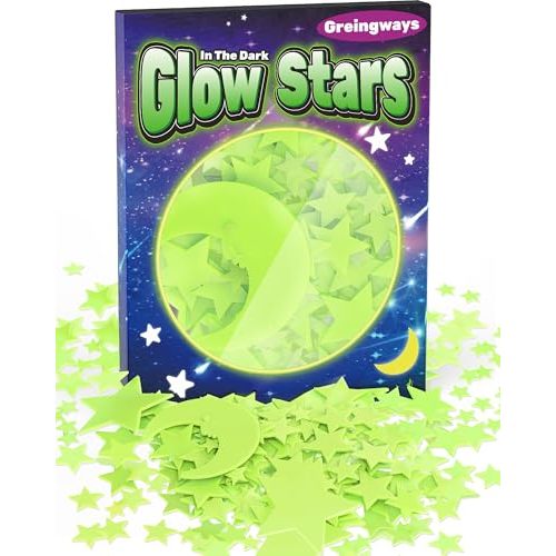 Greingways 201 Pcs Glow in The Dark Stars Stickers for Ceiling Bedroom, Stocking Stuffers for Kids Ages 2-4, 3-5, 4-8, 8-12, Kids Wall Room Decor Toddler Easter Basket Stuffers for Boys Girls