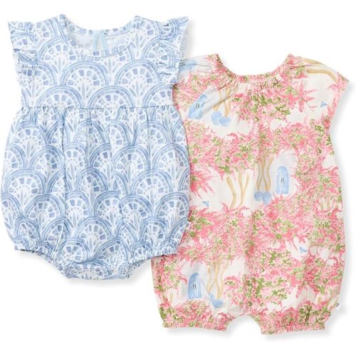 Burt's Bees Baby Romper, 100% Organic Cotton One-piece Bubble Shortall and Layette Set Girl Outfit, 2-Pack
