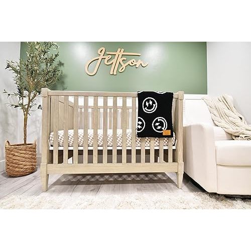 Smiley Face with Lightning Bolt Eyes Baby Blanket 28"x40" with Leather Patch - Soft Knitted Throw - Reversible Receiving Blanket/Newborn Gift (Black/White Lightning Bolt)