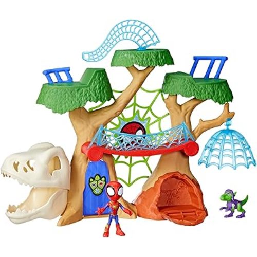 Spidey and his Amazing Friends Marvel Dino-Webs Treehouse Playset, Spider-Man & Goblin Raptor 4-Inch-Scale Action Figure Set, Ages 3 & Up
