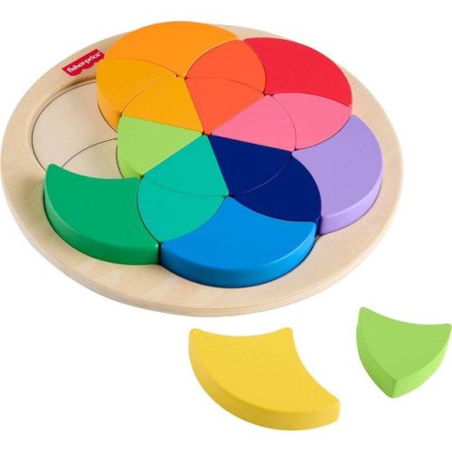 Fisher-Price Wooden Color Wheel Puzzle Shape-Sorting Play for Preschool Kids 19pc Wooden