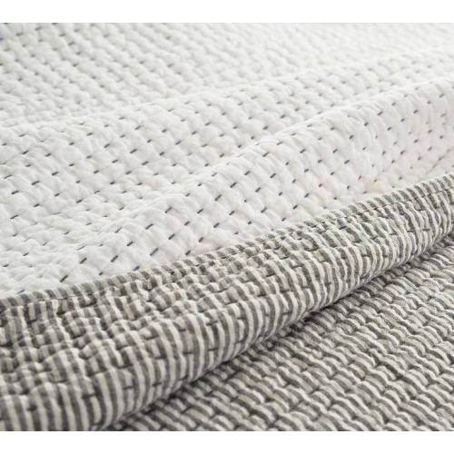 Reversible Grey Soft Cotton Kantha Quilt, Block Kantha Blanket, Muslin Quilt, Organic Cotton Soft Cozy Quilt Hand Stitch Quilt AC Blanket