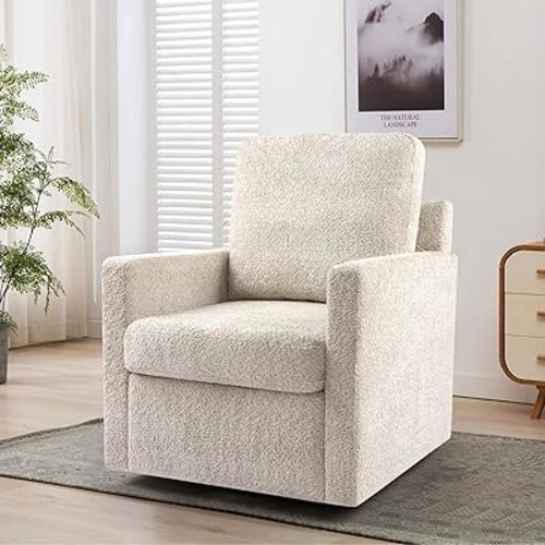 LSSBOUGHT Furry Swivel Chair Comfy Teddy Accent Armchair Cozy Fuzzy Boucle Club Chair Snug Fluffy Soft Padded Single Sofa Reading Chair with Pillow and Cushion for Living Room Office (Brownish Gray)