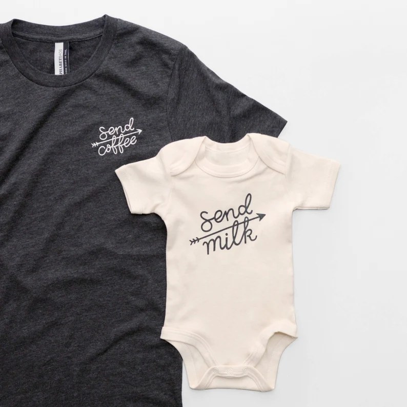 Etsy Send Coffee, Send Milk Matching Shirt Set
