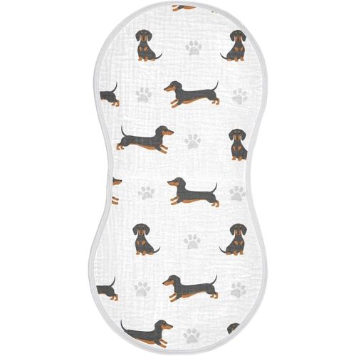 1 Pack Muslin Burp Cloths Dachshund Dogs White Cotton Baby Burp Cloths Ultra Absorbent Burping Cloth Soft Spit Up Rags for Newborn Babies 22x11 Inch