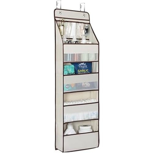 Univivi Door Hanging Organizer Nursery Closet Cabinet Baby Storage with 4 Large Pockets and 3 Small PVC Pockets for Cosmetics, Toys and Sundries (Beige)