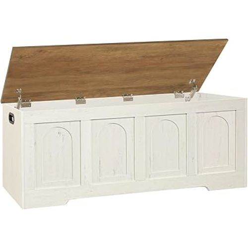 DINZI LVJ Storage Chest, Wooden Toy Box, Honey Brown & Rustic White 50.0" L