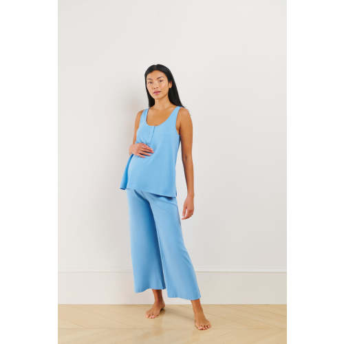LAKE | Women | Pima Cotton Pajamas | Serene Blue Pointelle Maternity Wide Leg Tank Set