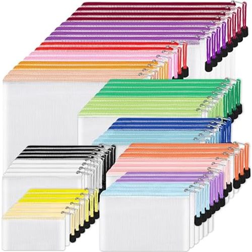 EOOUT 30pcs Mesh Zipper Pouch Bags, 8 Sizes Plastic Zipper Bags, 8 Colors Waterproof Zipper Pouches for Organization, Multipurpose for Travel, School Supplies, Office Appliances and Home Organization