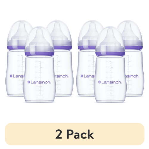 (2 pack) Lansinoh Anti-Colic Baby Bottles for Breastfeeding Babies, 8 fl oz, 3 Medium Flow Nipples
