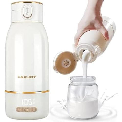 portable milk warmer with super fast charging and cordless, instant breastmilk, formula or water warmer with 10 ounces big capacity, Baby Flask for vehicle,car,airplane journey